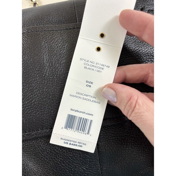 Tory Burch Marion Black Pebbled Leather 2-Way Whipstich Chain Strap Shoulder Bag - Picture 10 of 16